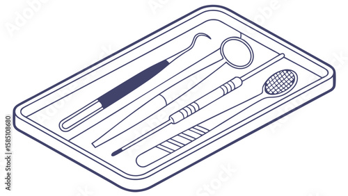 Isometric illustration of a dental instrument tray.