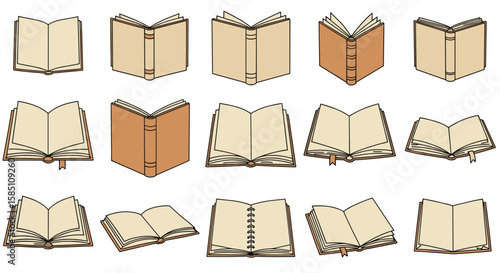 Open books set: collection of literary classics in various styles