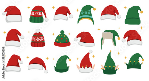 Festive santa and elf hats collection for holiday celebrations