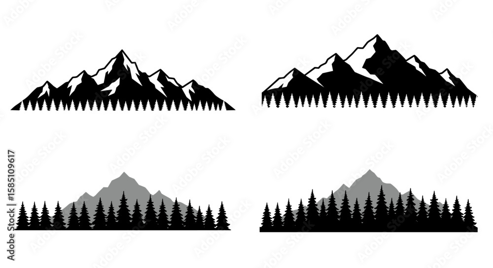 Obraz premium Mountain silhouette with forest elements in monochrome design
