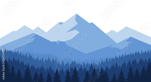 Serene blue mountain landscape with pine forest