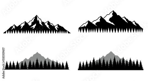 Mountain silhouette with forest elements in monochrome design
