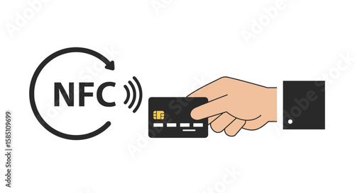 Contactless payment symbol with hand holding credit card