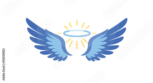 Blue angel wings with halo and radiant light