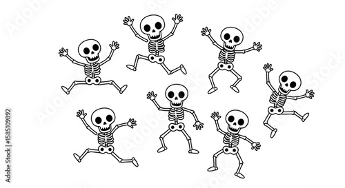 Playful skeleton dance: fun cartoon characters in motion
