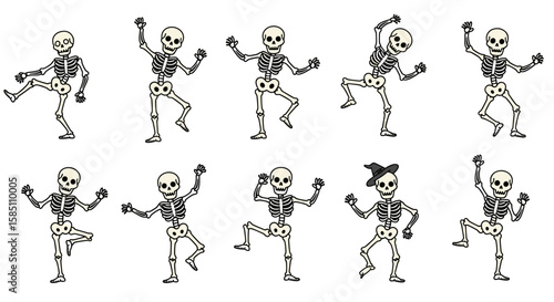 Dancing skeletons with witch hat for halloween party designs