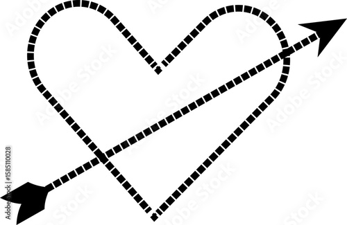 Check mark in a box vector illustration with dotted line heart shape design
