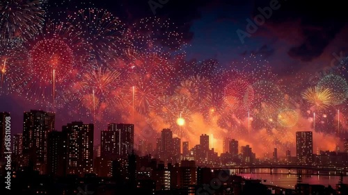 Tokyo Fireworks Over Skyline/東京のスカイラインと花火6