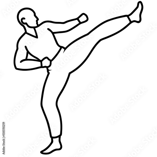 Dynamic line art of a martial artist in a powerful high ki pose isolated on white background