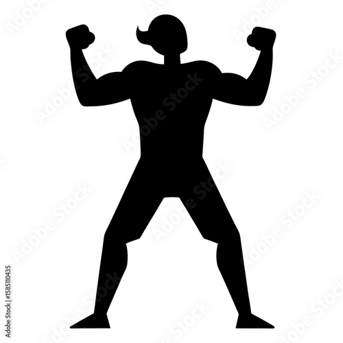 Dynamic silhouette of a boxer in a fighting stance isolated on white background