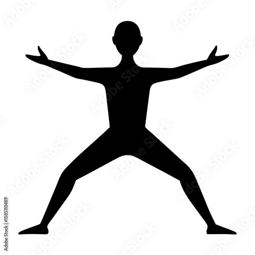 Silhouette of a person performing warrior ii yoga pose isolated on white background