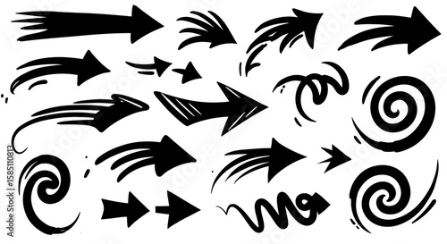 Dynamic hand-drawn arrow and swirl set for creative designs