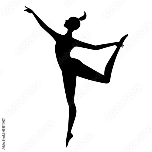 Elegant silhouette of a ballet dancer performing a graceful pirouette isolated on white background