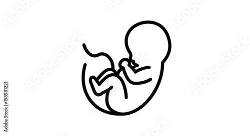 Minimalist line art of a fetus icon with umbilical cord on white background