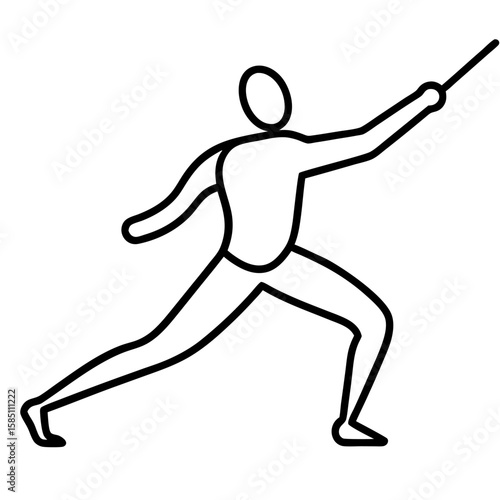 Dynamic line art illustration of a fencer in a lunging pose with extended sword isolated on white background