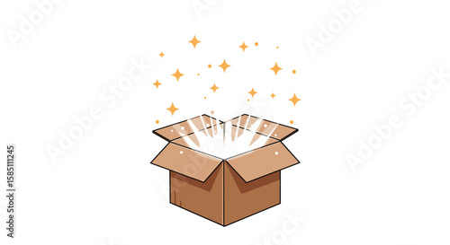 Sparkling magic unveils from opened brown cardboard box