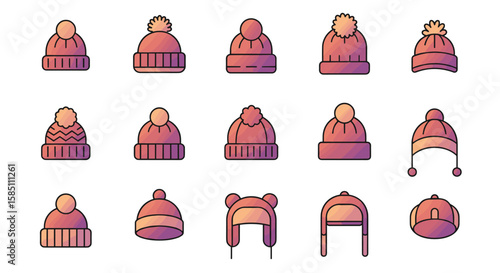 Cozy winter hats collection with gradient style and minimalist design