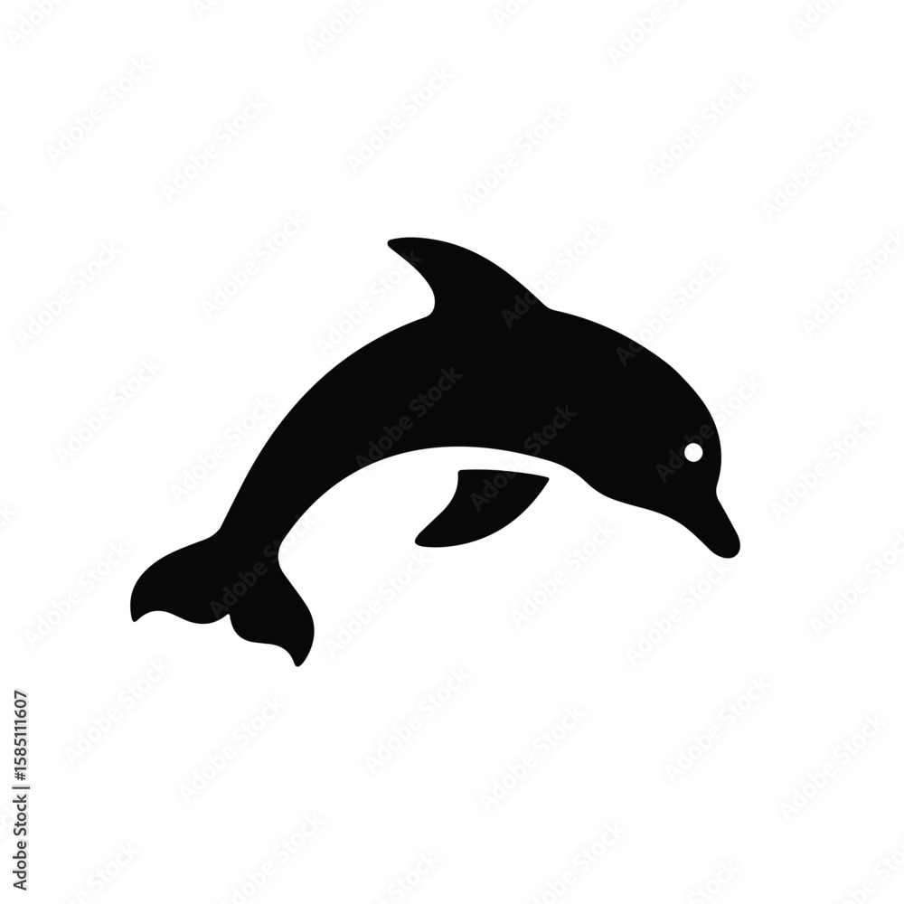 Naklejka premium Leaping Dolphin Silhouette - Minimalist Black and White Vector Icon