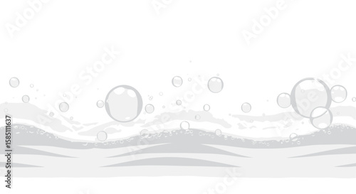 Clean clear bubbles over wavy soap foam background