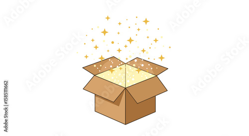 Magic box with glowing sparkles rising from inside