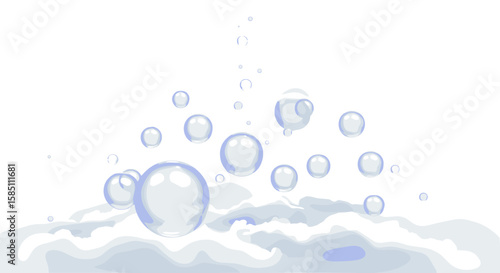 Transparent bubbles floating above soft clouds in a peaceful sky