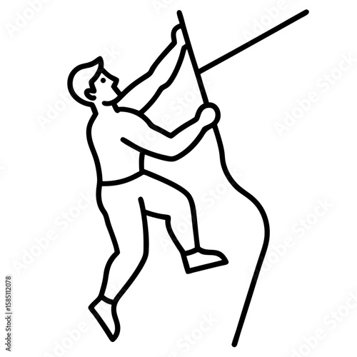 Dynamic line art illustration of a rock climber gripping a wall isolated on white background
