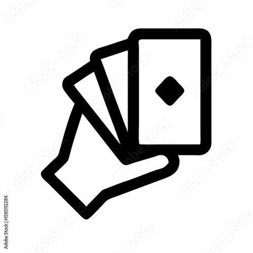 Card hand holding playing cards in fan shape on white backdrop. Card hand represents gambling and games of chance, like poker or blackjack. Concept card hand in casino for luck or entertainment.