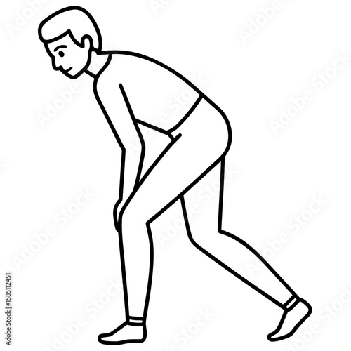 Minimalist line art of a person stretching their calf muscles isolated on white background