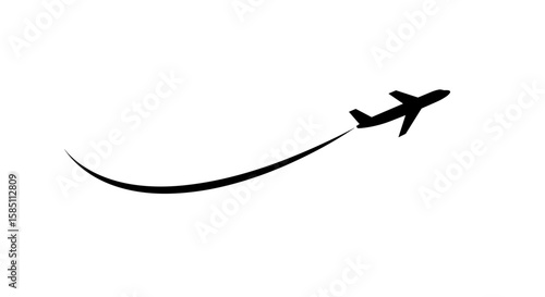 Minimalist airplane silhouette with curved trail for sleek design concepts
