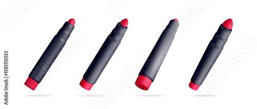 Set of four vibrant red and black marker pens, ideal for school supplies, art, and creative design projects.