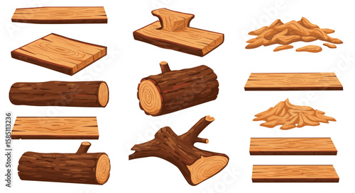Realistic wood textures and log illustrations