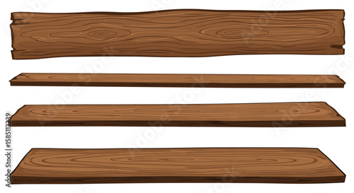 Flat wooden plank set with grain texture for craft and design projects