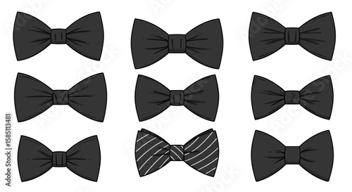Elegant black bow tie collection with diverse patterns