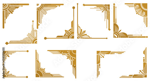 Art deco gold corner frame collection with geometric sunburst design