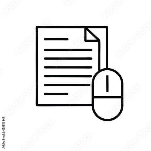 document with mouse icon, vector symbol for digital interaction, file access, and online editing