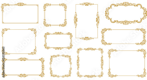 Elegant ornate borders collection with vintage gold decorations for invitations