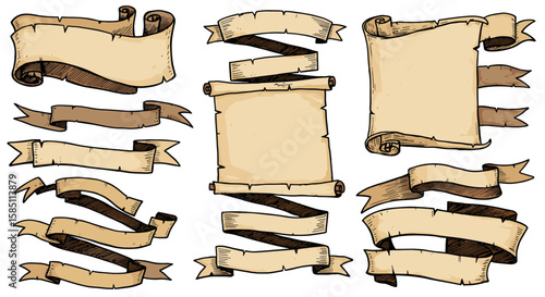 Vintage scroll and ribbon collection with hand-drawn design elements