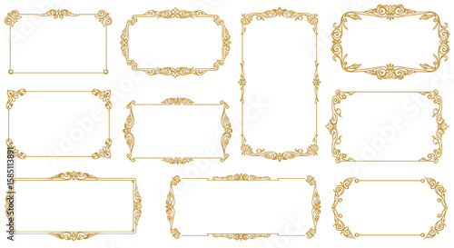 Elegant ornate gold frames set for decorative design projects