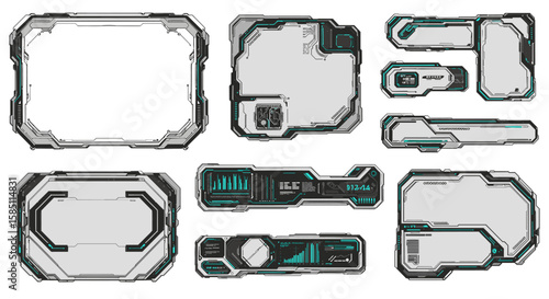Futuristic technology interface frames with digital elements