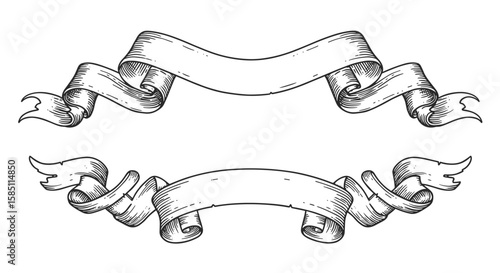 Vintage ribbon banners with elegant curves and scroll design