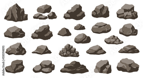 Collection of diverse rock shapes on white background