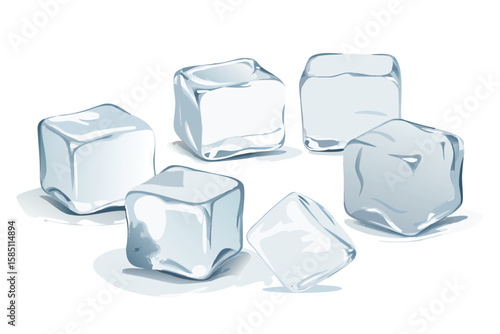 Photorealistic Clear Ice Cubes Vector Icon Set. Realistic Frozen Water with Gradient Mesh Shading