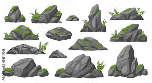 Variety of natural rock formations with greenery