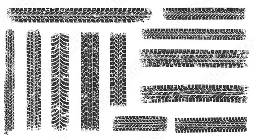 Grunge tire tracks collection for automotive design and texture projects