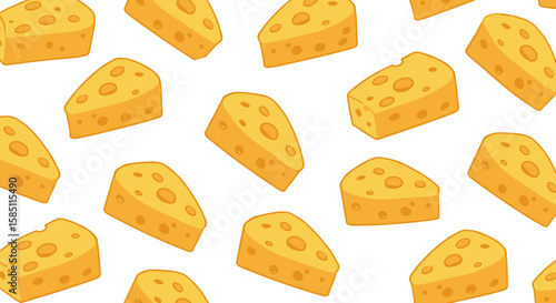 Seamless pattern of cheese wedges on a white background
