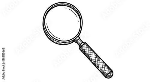 Hand drawn magnifying glass sketch with crosshatch detail in black and white