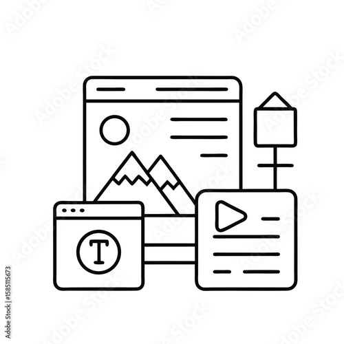 multimedia content icon, vector symbol for digital media, creative assets, and content sharing