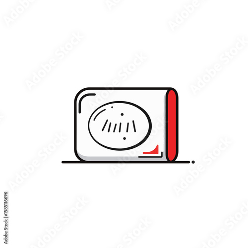 Minimalist soap bar design with red accent on white backdrop, simplicity