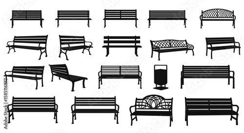 Collection of silhouette bench designs for urban and park spaces