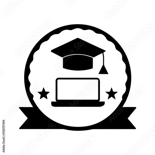 Clean round badge outline in silhouette representing award or certified seal